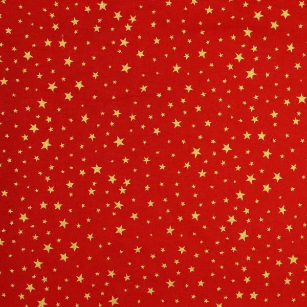 Baumwolldruck Sterne in Goldglitzer auf Rot